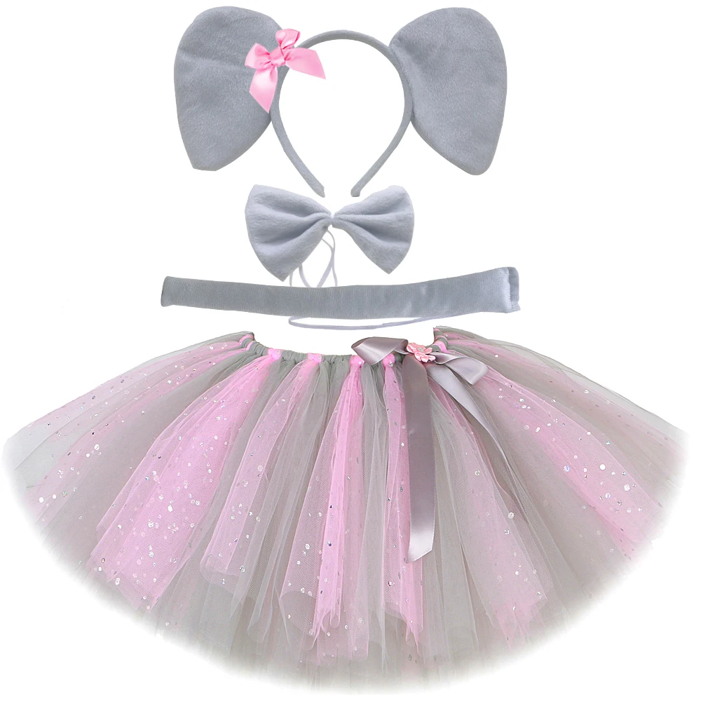 Baby Clothing Elephant - Блестящая розовая, серая юбка-пачка со слоном